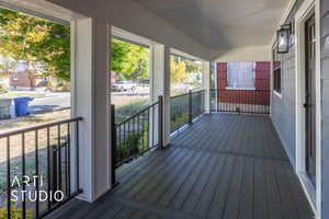 View of New Covered Porch w/Trex Decking & Black Railing