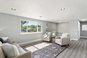 Interior space with light hardwood / wood-style floors