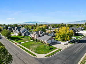 Aerial view featuring a mountain view