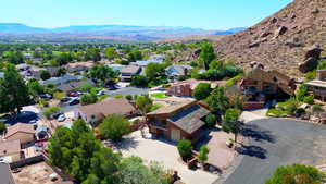 Aerial view featuring a mountain view