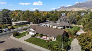 Aerial view featuring a mountain view