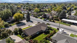 Aerial view featuring a mountain view