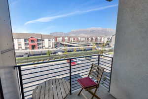 Balcony with a mountain view