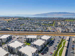 Aerial view featuring a mountain view