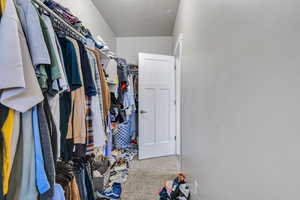 Walk in closet with carpet flooring