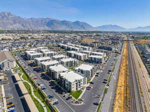 Aerial view featuring a mountain view