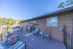 Deck featuring a mountain view
