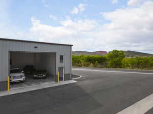 Garage with a mountain view