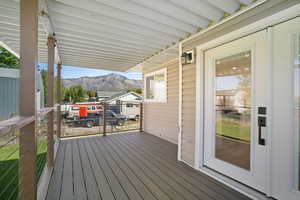 Deck featuring a mountain view