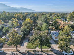 Aerial view featuring a mountain view