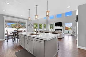 Kitchen with dishwasher, a center island with sink, plenty of natural light, and sink