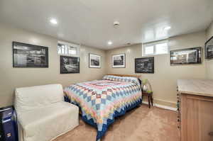 View of carpeted bedroom/ laminate flooring