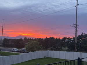 View of yard at dusk