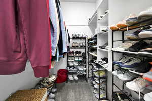 Walk in closet with carpet flooring