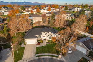 Drone / aerial view with a residential view and a mountain view
