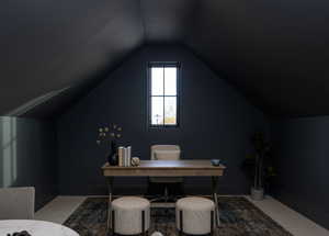 Office featuring vaulted ceiling