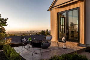 View of patio terrace at dusk