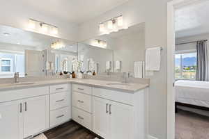 Primary Bath with double vanity, quartz counters.