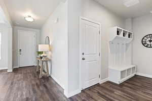 Front Foyer and Garage Entry with custom cabinetry for Mudroom Drop Zone.