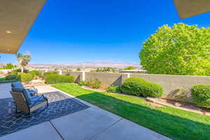 View of patio featuring a mountain view