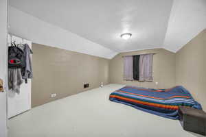 Bedroom with vaulted ceiling