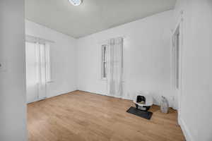 Spare room with light hardwood / wood-style floors and a textured ceiling