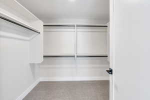 Spacious closet with light colored carpet