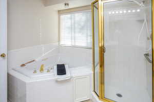 Bathroom featuring shower with separate bathtub