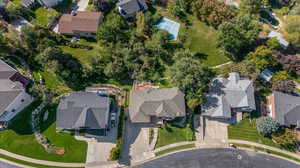 Aerial view which includes the basketball court