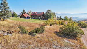 View of yard with a mountain view