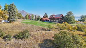 View of yard with a mountain view