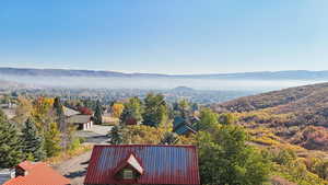 Aerial view featuring a mountain view