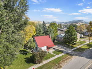 Aerial view featuring a mountain view