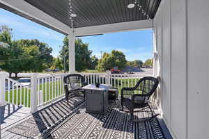 Wooden terrace with a yard