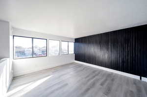 Empty room featuring light wood-type flooring