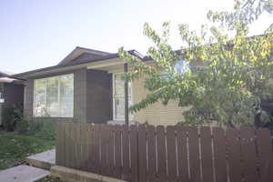 Front entrance with Peach tree