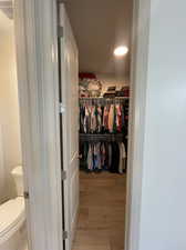 Spacious closet with light wood-type flooring