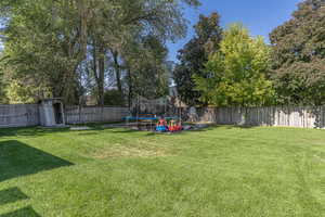 View of yard with a trampoline