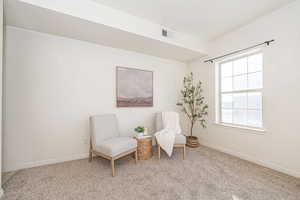 Sitting room with carpet flooring