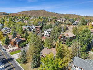 Aerial view featuring a mountain view