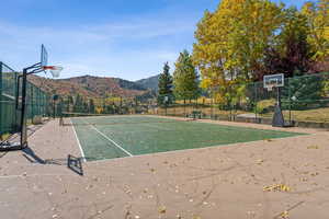 View of basketball court featuring a mountain view