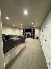 View of carpeted home theater