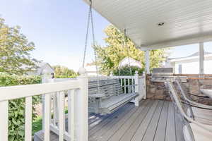 Deck featuring grilling area, sink, and exterior kitchen