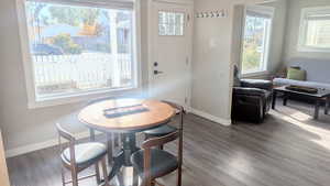 Dining room with hardwood / wood-style flooring and plenty of natural light