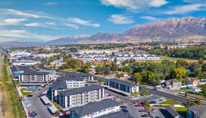 Drone / aerial view featuring a mountain view