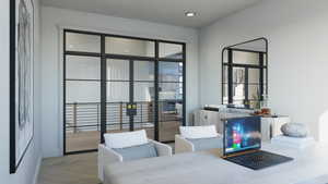 Sitting room with parquet flooring