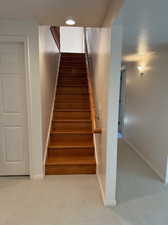 Hardwood Stairs coming down to brand new carpet and padding