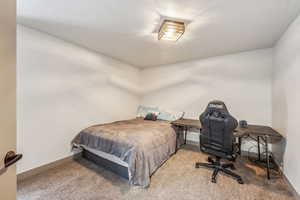 Bedroom with carpet floors and baseboards
