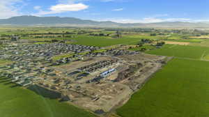 Bird's eye view featuring a rural view and a mountain view