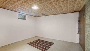 Basement with an ornate ceiling